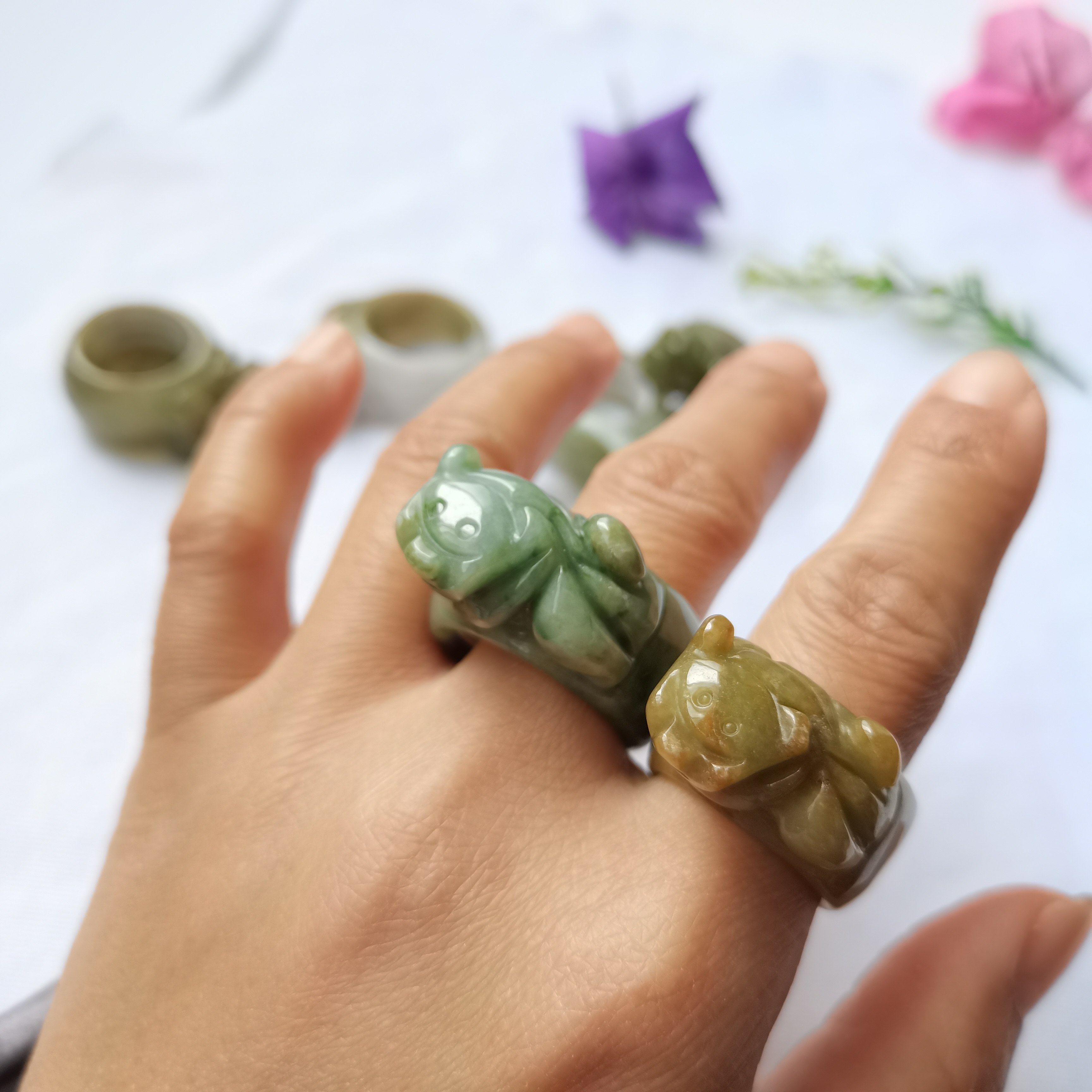 Burmese natural jade A-grade Pixiu ring for men and women, jade ring, jade ring
