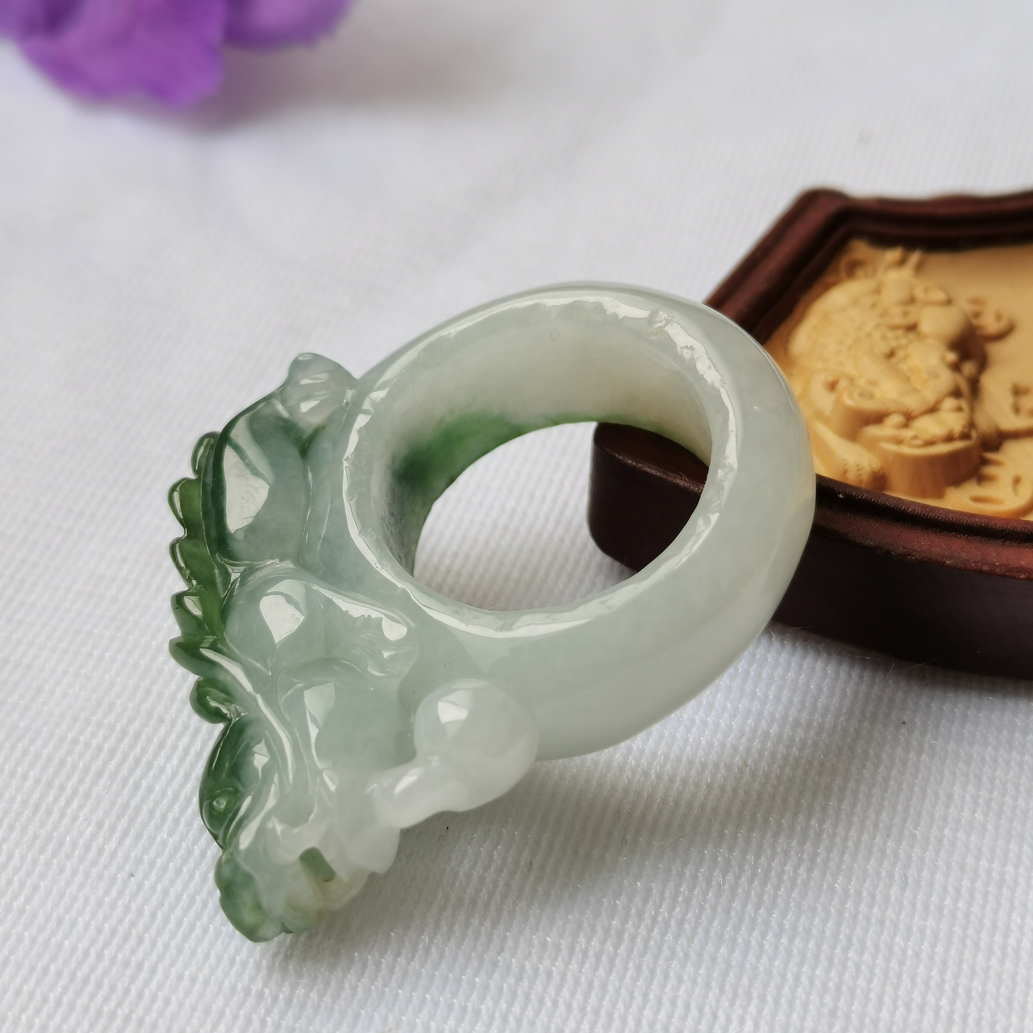 Myanmar natural jade A grade jade Pixiu ring with certificate