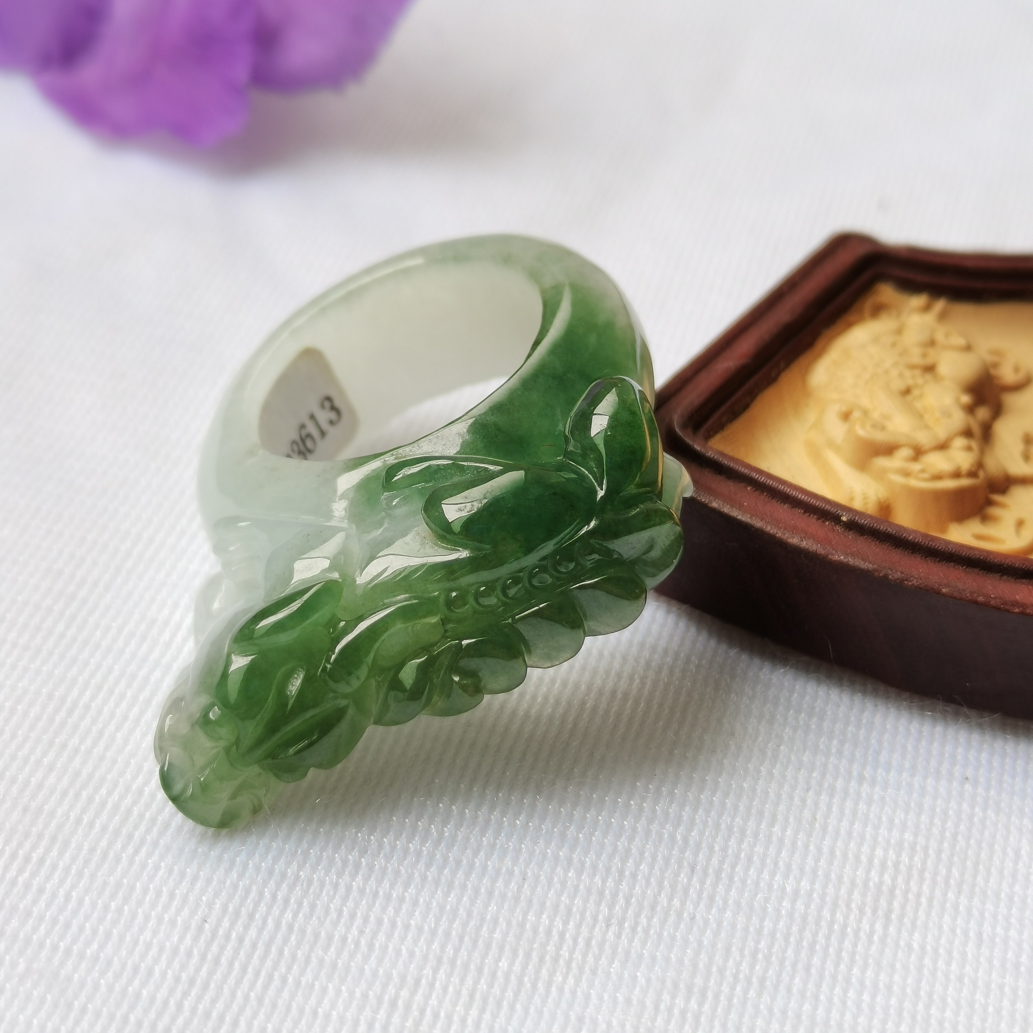 Myanmar natural jade A grade jade Pixiu ring with certificate