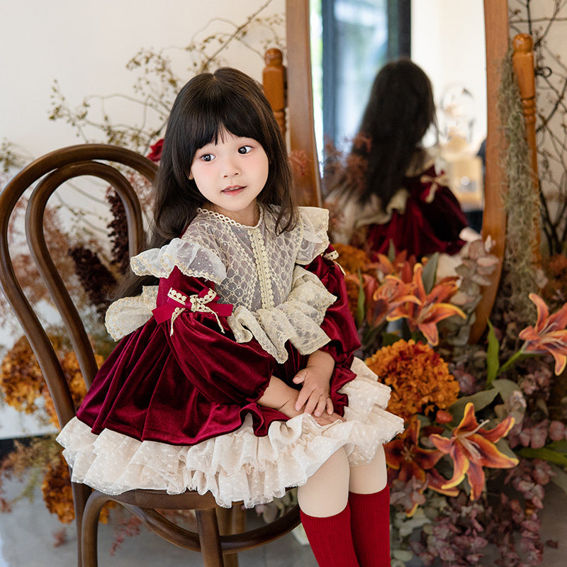 【秒杀】女童连衣裙裙子秋冬裙儿童酒红金丝绒周岁生日过年礼服,淘宝优惠券,粉丝福利购,淘宝优惠卷