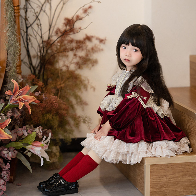 【秒杀】女童连衣裙裙子秋冬裙儿童酒红金丝绒周岁生日过年礼服,淘宝优惠券,粉丝福利购,淘宝优惠卷