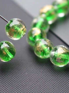 珺菡琉璃珠银箔金粉紫色孔绿色