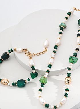 【Tonight or Never】S925纯银 绿色蓝纹玛瑙项链手链 轻奢新中式