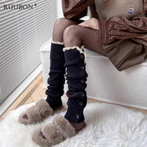 Ruubon High-end Black Heaps Pile Leg Cover Autumn Winter New JK Calf Socks Midcylinder Socks Thickened Warm Leg Socks Jacket