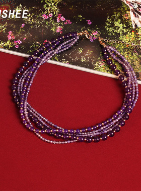 紫色多层叠戴缠绕项链女锆石原创