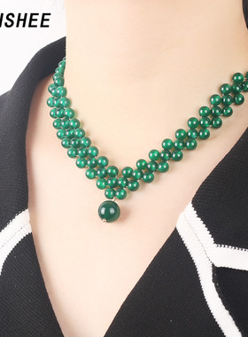 绿色锁骨链女小众设计感多层宽版颈链术后遮疤痕项链choker项圈