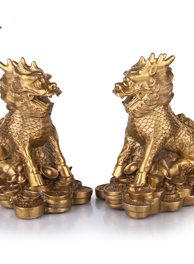 纯铜麒麟摆件一对家居客厅装饰品