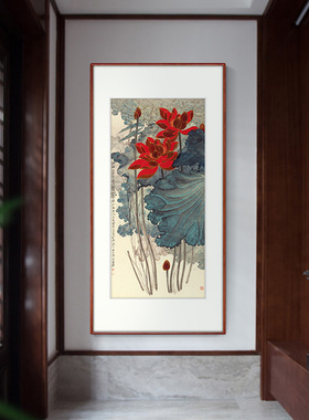 五色荷花玄关装饰画客厅走廊书房
