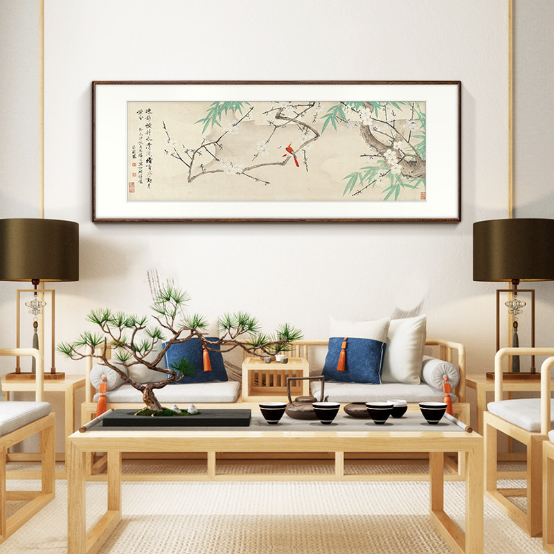 【十年老店】于非闇花鸟画新中式客厅装饰画茶室挂画雪梅丹雀图