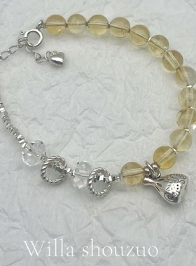 天然黄水晶纯银手链碎银子手串