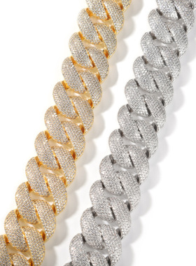 28mm宽铜镶锆石古巴链条密钻嘻哈男士项链满钻锁骨链潮流夸张手链