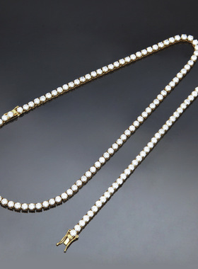 欧美5mm嘻哈钛钢锆石一排项链ins