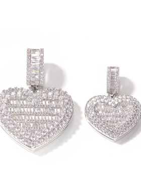 定制翻盖爱心照片嘻哈吊坠时尚潮流铜镶锆石竖版T方满钻男女项链