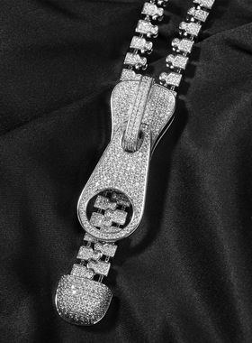 定制欧美新款7mm几何型拉链项链铜微镶锆石创意立体潮流男士饰品