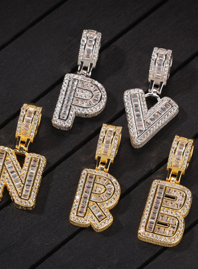 嘻哈新款冰糖锆石英文字母潮人吊坠欧美ins时尚小众设计情侣项链