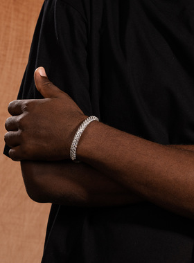 9mm时尚简约铜镶锆石斜纹钻手镯高级感轻奢满钻麻花男女嘻哈手环