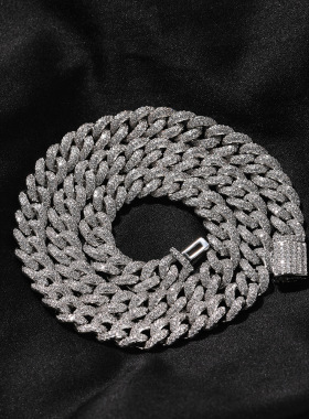 铜镶锆石古巴链男密钻项链