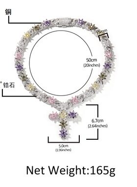 15mm时尚彩色冰花十字架项链男女高级感铜镶锆石花朵设计无限链