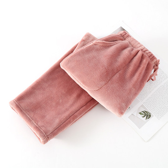 睡裤女秋冬加厚特厚法兰绒长裤直筒散口宽松大码珊瑚绒冬季裤子