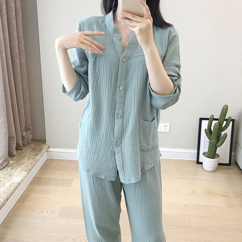 南极人日系夏季纯棉纱布双层睡衣 南极人琪瑶睡衣/家居服套装