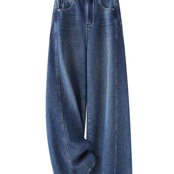 牛仔裤女冬季加绒阔腿2025新款高腰显瘦复古蓝色加厚直筒弯刀裤子,淘宝优惠券,粉丝福利购,淘宝优惠卷