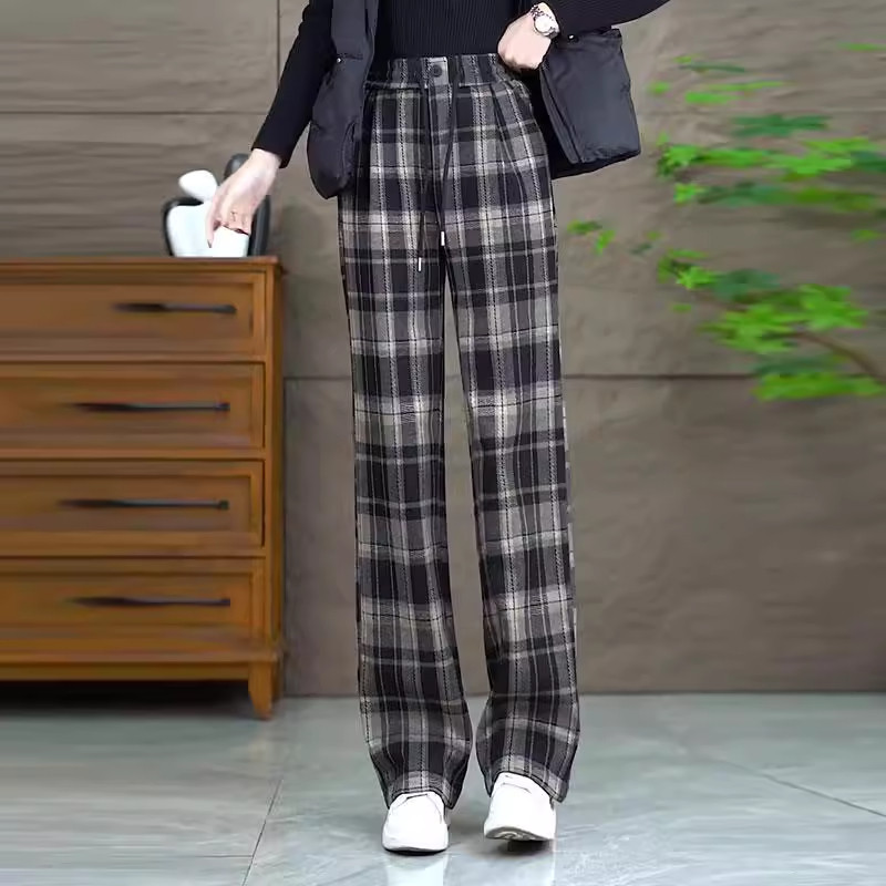 2025春秋新款冬季格子加绒毛呢裤冬季女加厚窄版直筒阔腿裤休闲裤,淘宝优惠券,粉丝福利购,淘宝优惠卷