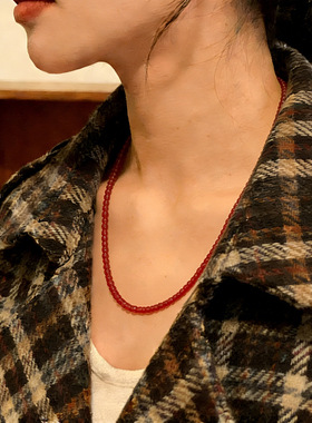 天然石红色水晶项链喜庆新年款高级感时尚锁骨链精致浪漫显白颈链