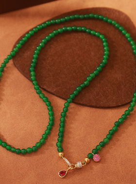 绿玉森林复古绿玉锆石串珠项链