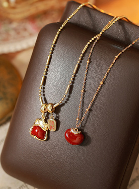 简约滴油红色双面爱心项链女款小众设计气质感锁骨链时尚配饰