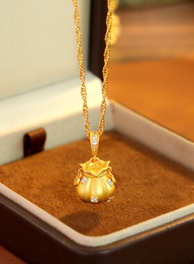 新中式钱袋镶钻项链财源滚滚