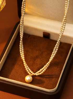 复古缠绕双层佛罗伦萨柔光珍珠项链女轻奢小众设计感锁骨链颈链款