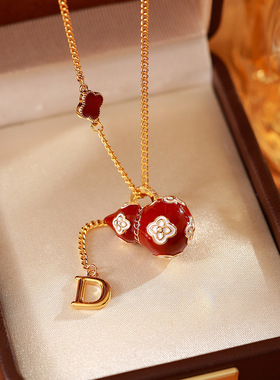 秋冬精致复古红色滴油珐琅葫芦吊坠项链简约高级感时尚长款毛衣链