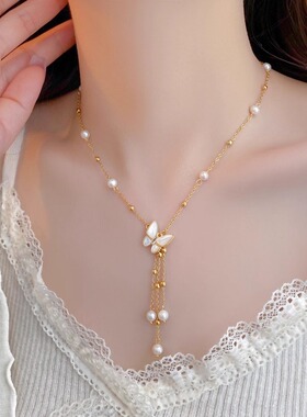 夏日轻奢淡水珍珠蝴蝶锁骨链