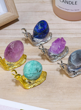 直营跨境热销天然水晶原石滚石小蜗牛摆件创意蜗牛家居办公装饰