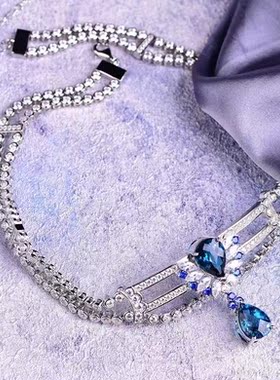 欧美纯银镶嵌天然伦敦蓝宝石项链