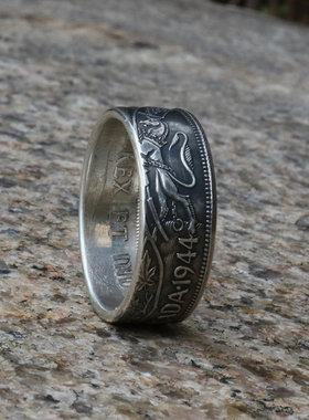 屾唐制造真银币高级感宽面戒指