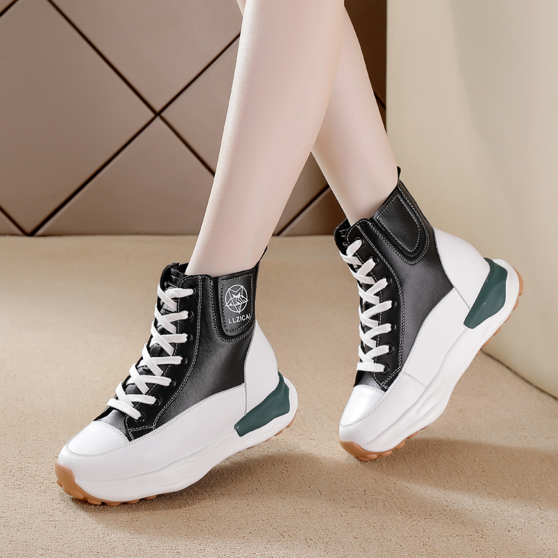 隐形高帮女鞋内8CM头层牛皮真皮小白鞋冬板鞋加绒马丁靴百搭短靴 - 图3