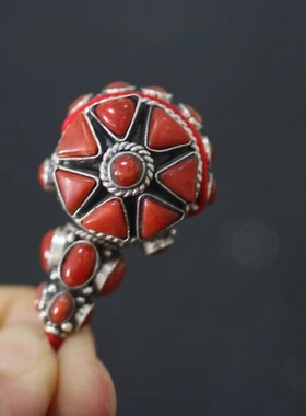 尼泊尔手工制作925纯银三通佛头