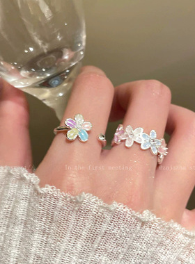 韩系多巴胺花朵戒指女甜美气质ins风小众设计开口指环百搭食指戒