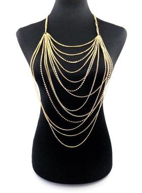 欧美重金属身体链N2291 简约多层重工胸链腰链套夜店舞台演出饰品