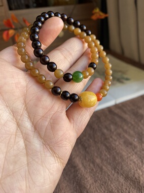 天然和田玉糖玉手串双圈6mm玉石新疆且末糖玉手链女蜜蜡枣珠手饰