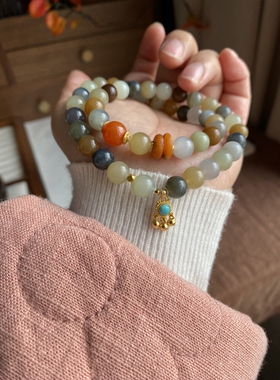 天然和田玉楼兰手链双圈设计手链新中式国风珠宝玉石手串闺蜜礼物