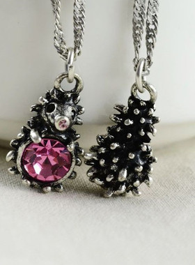 复古做旧小刺猬镶嵌紫色短项链