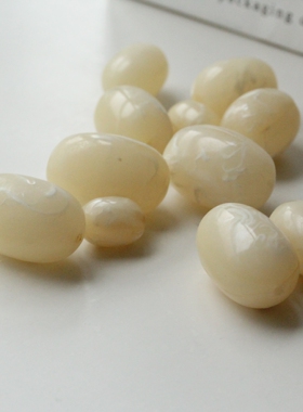 美式白色水墨纹亚克力带孔乳白色老椭圆糖豆串珠散珠一组