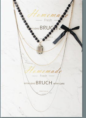 多层大理石质感串珠灰色毛衣链