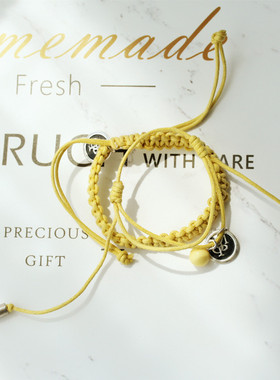 美式风复古蜡线柠檬黄可叠戴手链
