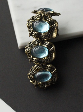 欧美复古个性小众宝蓝色珠宝质感人鱼眼泪52手围弹力手镯