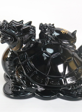 地天泰双子龟 吉祥圣堂补角门冲摆件黑曜石母子龙龟家居摆件