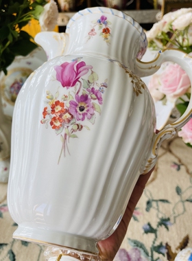 现货德国Kpm berlin Rocaille城市宫殿蓝鱼鳞纹手绘高咖啡壶 单壶