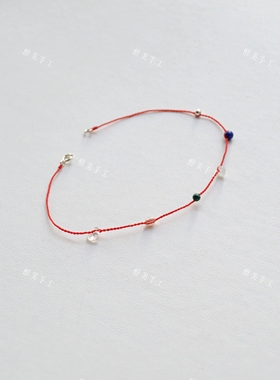 手工编织蜡线小红绳彩色天然石拼接极细手链简约百搭叠戴手饰饰品